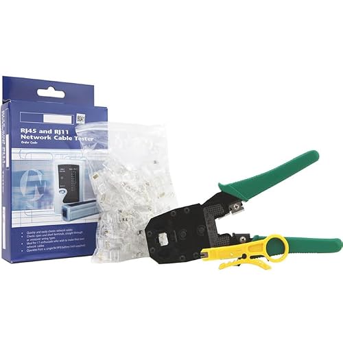 Techno Earth Cable Tester + Crimp Crimper + 100 Rj45 Cat5 Cat5e Connector Plug Network Tool Kit (Crimper + Tester + Connector)