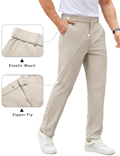 Image of COOFANDY Mens Casual Chino Pants Elastic Waist Classic-Fit Dress Slacks