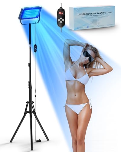 Jitesy Lámpara de bronceado de 45 W, 460 NM para el hogar con 225 LED, bronceado facial, luz diurna, soporte ajustable plegable y gancho para colgar para cara y cuerpo