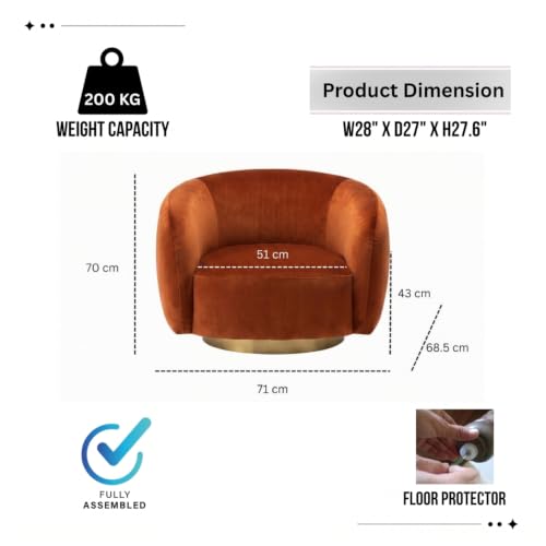 Image of Kingsman Furnitures Brok Swivel Luxury Accent Arm Chair 360 Degree Rotatable Sofa for Home | Bedroom, Living & Drawing Room | Ultra Soft and Comfortable for Lounge (Burnt Orange, Non-Swivel)