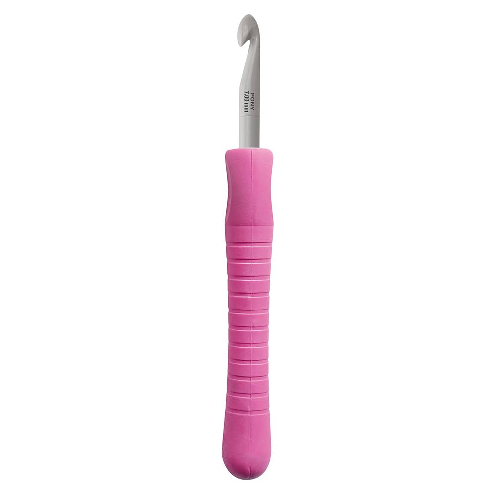 Crochet Hook: Easy Grip Handle with Finger Flat: Aluminium: 15cm x 7mm
