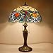 WERFACTORY Tiffany Table Lamp Stained Glass Style Bedside Lamp Blue Lotus 16X16X24 Inches Desk Reading Light Metal Base Decor Bedroom Living Room Home Office S220 Series