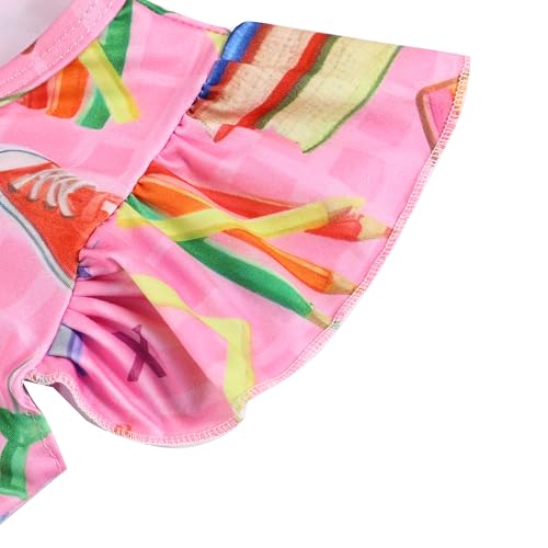 Toddler Girls Back to School Dress Cartoon Casual Toy Print Dresses Short Sleeves Summer Dress 2-8Y3