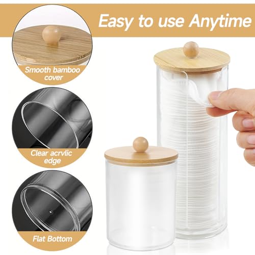 UOSIWYA 3 Stück Wattestäbchen Behälter, Wattepadspender mit Holzbezug Schminktisch Zubehör Acryl Kosmetik Badezimmer Aufbewahrung für Wattepads Ohrenstäbchen Zahnseidepicks