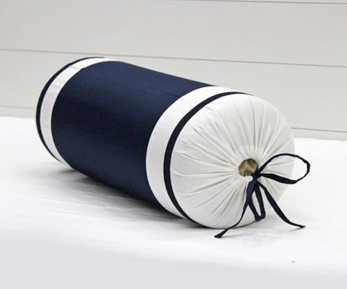 Image of AURAVE Luxurious Cotton Satin 400 TC Bolster Cover with Drawstring Closure, Set of 2, Soft Breathable Durable Machine Washable for Sofa Bed & Home Decor, 15 inchx30 inch, Navy Blue | Cover Only