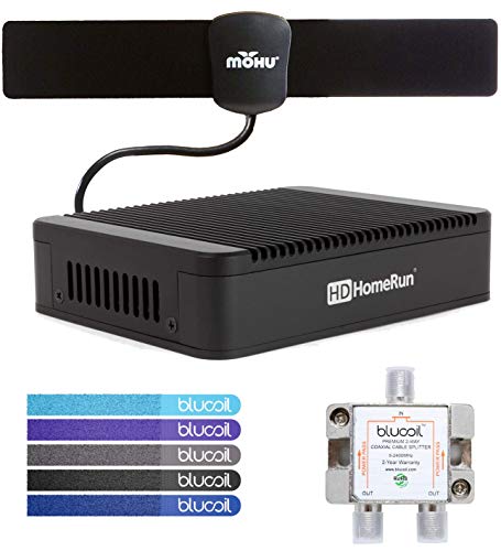 SiliconDust HDHomeRun Extend HDTC-2US-M Dual Tuner with H.264 Transcoder Bundle with Mohu 25 Mile Indoor HDTV Antenna, Blucoil 2-Way TV Coaxial Cable Splitter and 5-Pack of Reusable Cable Ties
