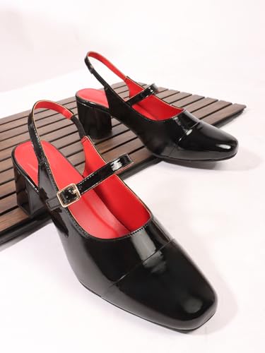 Image of TRYME Women Mary Jane Block Heels | Single Strap Round Toe Pumps | Comfortable Chunky Heel Shoes | Stylish Formal Casual Office Party Footwear