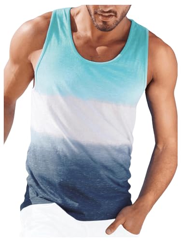Men's Tank Tops Summer Colorblock Scoop Neck Casual Sleeveless Shirts Gym Muscle Beach Tank Tops