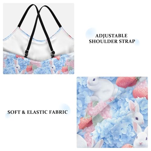 senya Girls Swimsuits One-Piece Swimwear Tie Bathing Suit Beach Summer Round Neck 7-8T Strawberry Rabbit Pattern3