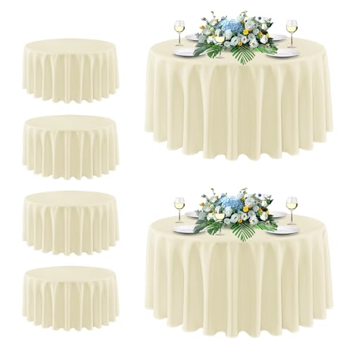 Image of sancua Round Tablecloth 108 Inch Diameter, 6 Pack - Circle Polyester Fabric Table Cloth for Wedding Party Reception Banquet Birthday, Washable Formal Table Cover (Fit 42-96 Inch Tables), Beige