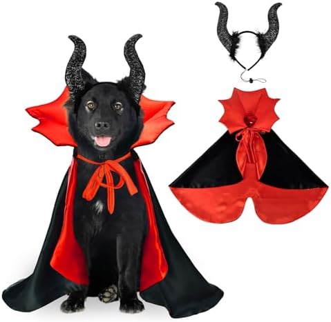 2 Pcs Dog Halloween Costume Set Cat Witch Vampire Cape Devil Horn...