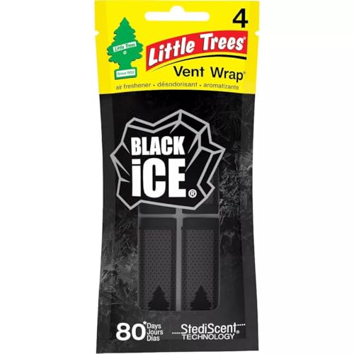 LITTLE TREES Car Air Freshener | Vent Wrap Provides Long-Lasting Scent, Slip on Vent Blade | Black Ice, 4 Packs (4 Count)