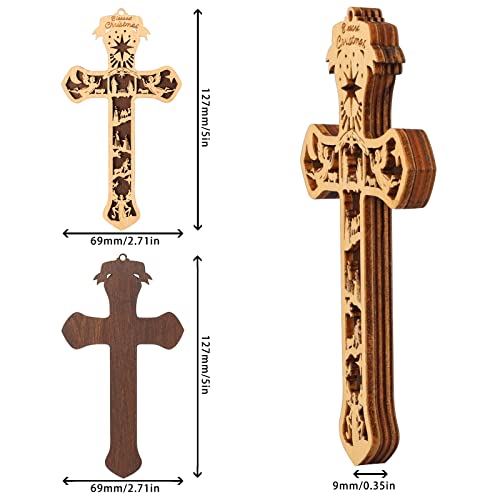 Creawoo Nativity Cross Christmas Story Ornament, Religious Holy Family Present For Family Friends And Christian, Wooden Nativity Scene Decoration For Xmas Tree #TOP6