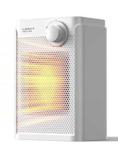 Lerat Electric Space Heater, Small Heater for Indoor Use, 1200W PTC Fast Heating Portable Heater, Overheat & Tip-Over Protection, Heating & Fan Modes for Bedroom, Office, Camping, Milky white
