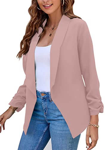 Image of YMING Womens Open Front Work Blazer Business Long Sleeve Jackets Solid Color Office Short Cardigans