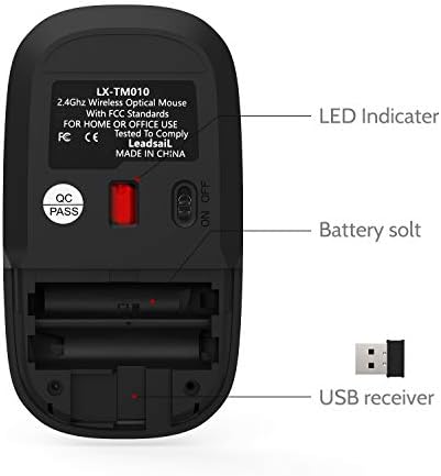 Wireless Mouse for Laptop Silent Cordless 2.4G USB Slim Mouse Wireless Optical Ambidextrous Computer Mobile Mouse, 1600DPI with 3 Adjustable Levels for Windows 10/8/7/XP/Mac/Macbook Pro/Air/HP/Lenovo