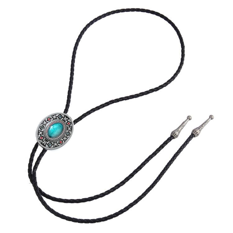 Image of AZORA Western Cowboy Bolo Tie Men Leather Necktie Leather Cord Turquoise Stone Bolo Ties for Men Women