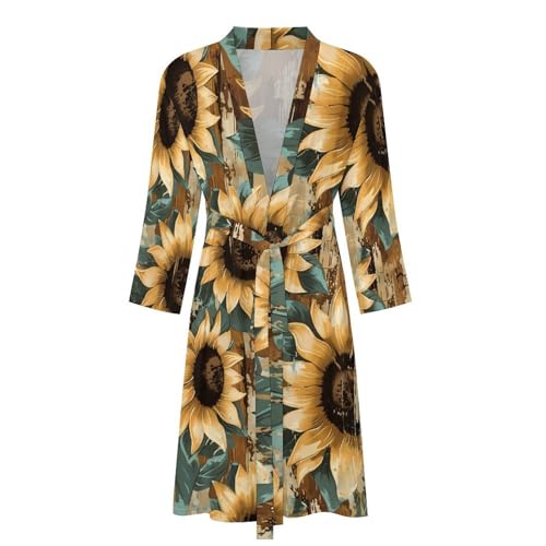 Sunflower Vintage Wood Funny Men's Robe Soft Lightweight Bathrobe Long-sleeve Spa Robes4