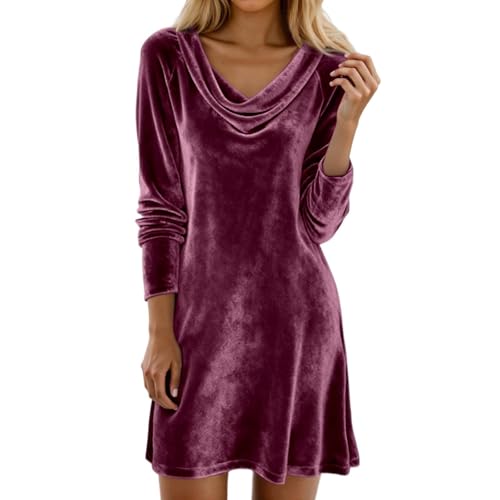 Generisch Elegante vestido de terciopelo con cuello de cascada Mangas largas para ocasiones festivas y uso diario en tela suave y elástica, morado, XXL