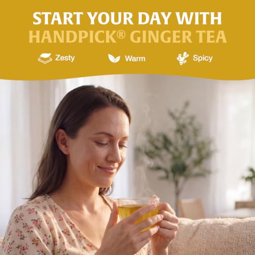 Image of HANDPICK Organic Ginger Tea (40 Tea Bags) 100% Pure Ginger Root, Non GMO