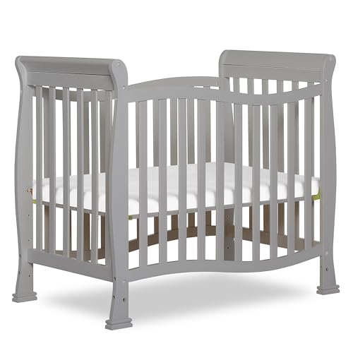 Image of Dream On Me Violet 4-in-1 Convertible Mini Baby Crib in Pebble Grey, Pinewood, 1” Mattress Pad, 3 Mattress Heights, Converts to Mini Day Bed & Twin-Size Bed, GreenGuard Gold & BSA Certified
