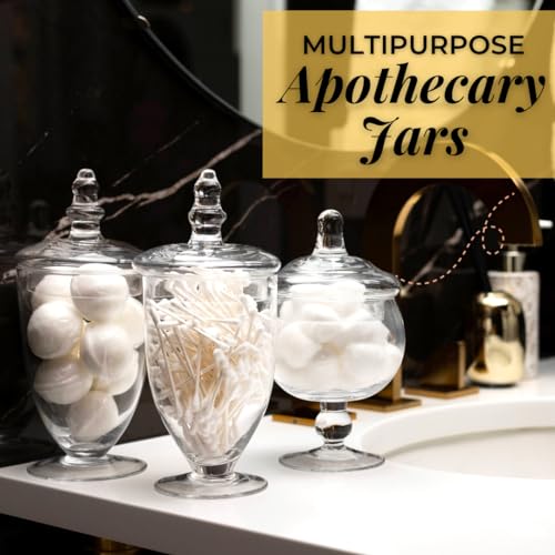 Mantello Candy Jar Apothecary Jars with Lids- for Candies Cookies Or Toiletries Size Assortment, 20 oz., 24 oz. and 28 oz.