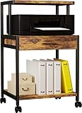 AWPFY Mobile Printer Stand Table, Rolling Cart with Drawer and 3 Tier Storage Shelf, Filing Cabinet