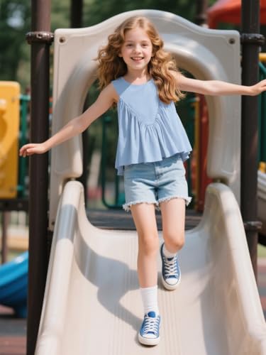 Girls Peplum Babydoll Tank Tops Sleeveless Loose Flowy Shirts Summer Casual Shirred Tops3