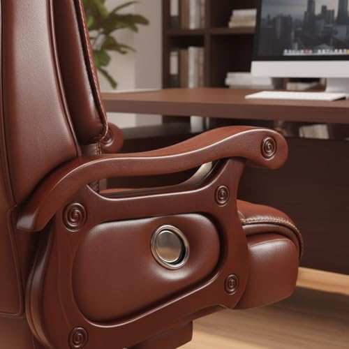 Image of Lakdi The Furniture High Back Luxury Director & Executive Chair Office Made in Plyboard with Leatherette & High Density Foam, Recliner Feature and Double Wheel with wooden Polish - 111011330 Tan Brown