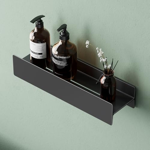 Mai & Mai Duschablage zum Bohren oder Kleben Duschregal Badablage 40cm Badezimmerablage zur Wandmontage Badezimmer Organizer Matt schwarz Reglo-03