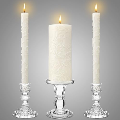 Irenare Unity Candles with Holder for Wedding Ceremony Wedding Decortions Accessories Glass Candle Holder Pillar Candle for Formal Events Church (Delicate)