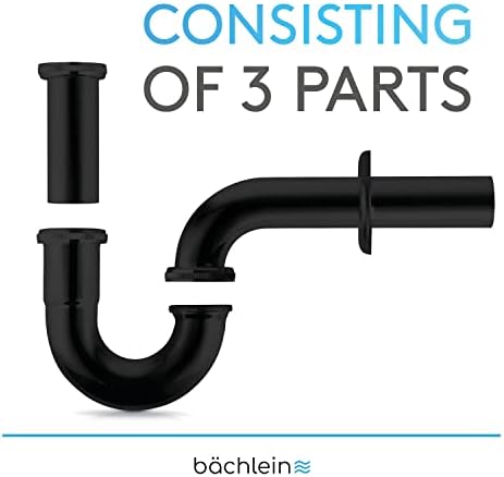 Bächlein Premium Universal Siphon for Washbasin (Standard 85mm Black) - Odour Trap incl. Rubber Sleeve + Installation Instructions - Tubular Siphon