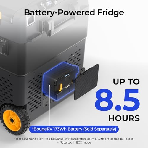 Image of BougeRV 12 Volt Car Refrigerator, CRD2 52 Quart Portable Fridge Freezer with APP Control, -4℉ to 68℉ Dual Zone Compressor Electric Cooler 12 /24V DC, 110~240V AC for Overlanding, Camping, RV, Truck