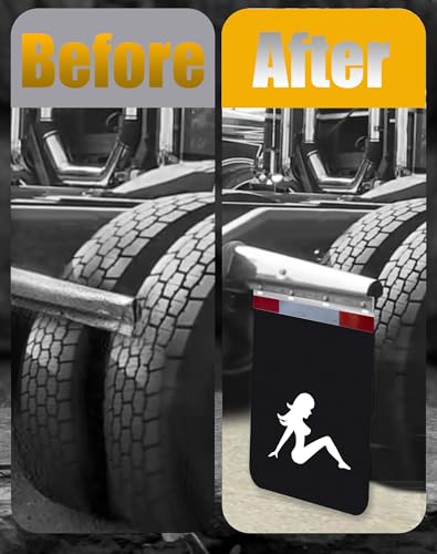Image of Semi Truck Mud Flaps and Reflector Strips Kits 24 inchx30 inch, Universal Heavy Duty Polymer MudFlaps Splash Guard for Semi Truck Tractor Trailer, Compatible with Freightliner /Kenworth /Peterbilt (2Pcs)