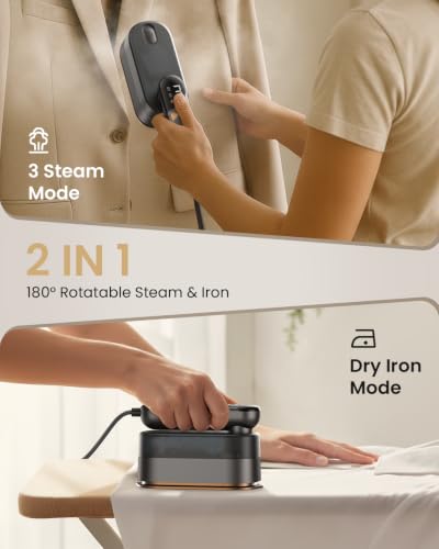 Image of LOXP 2-in-1 Handheld Steamer Iron for Clothes, 1000W, 9s Fast Heat-Up, 120V | Travel Steamer with Ceramic Soleplate, Leak-Proof 170mL Tank, Self-Clean, Portable Wrinkle Remover for Home & Travel, Black