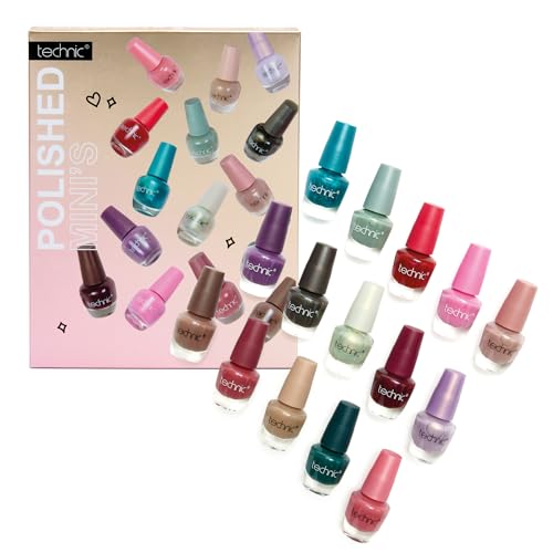 Technic Polished Minis 15-Piece Nail Varnish Set Versatile Gloss & Shimmer Shades in Convenient Mini Sizes