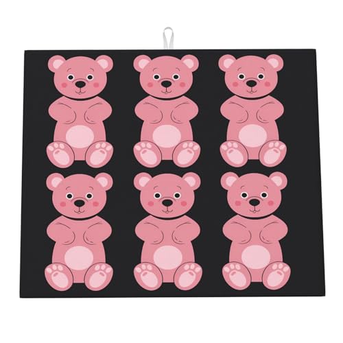Tappetino Scolastoviglie Cartoon Pink Bear Tappetini Bancone Cucina Asciugatura Rapida Tappetino Lavello Per Posate Lavastoviglie Cucine 46X61Cm