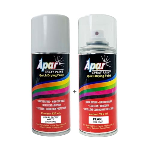 Image of APAR Automotive Spray Paint Pearl Arctic White- Base Coat (RC Colour Name) + PC Compatible for Maruti Cars -225 ml (Pack of 2-Pcs)