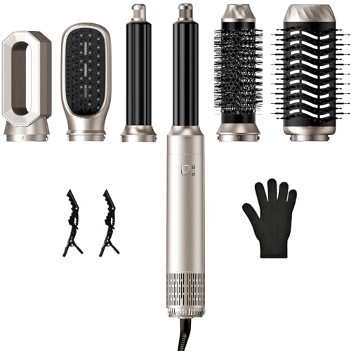 Onftrym 6 in 1 Asciugacapelli Hair Styler,1000W Spazzola Asciugacapelli Multifunzione,Air Styler Set con 3 Temperature,Arricciacapelli Automatico,Spazzola Aria Calda per Riccioli,Stiratura,Asciugare