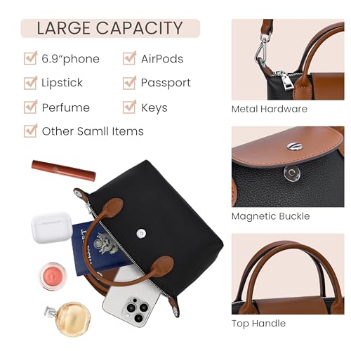 Image of HESHE Small Leather Crossbody Bags for Women Mini Tote Shoulder Handbags