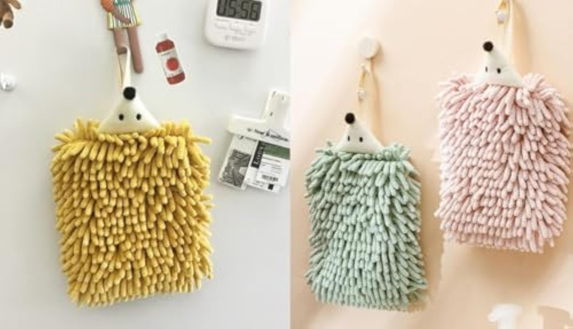3 Pack Cute Fuzzy Animal Chenille Hand Towel with Hanging Loops