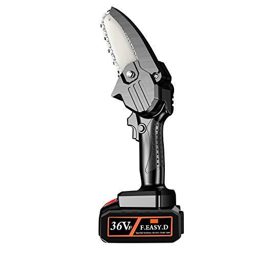 Creechwa Mini kettingzaag 4-inch Mini kettingzaag Draadloos met oplaadbare batterij One-Handed draagbare snoeischaar kettingzaag voor outdoor logging, boomgaard trimmen, tuinieren en snoeien (EU, zwart)