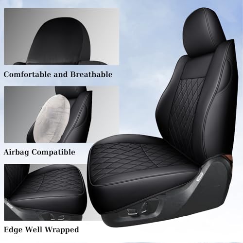 Image of Coverado Tacoma Seat Covers, Car Seat Covers Front Seats, Leather Seat Covers for Cars Car Seat Protector Cushion Tacoma Accessories Custom Fit 2005-2023 Toyota Tacoma Double /Crew Cab(Black)