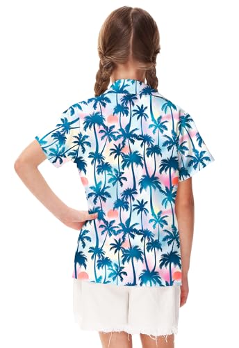 Image of Remimi Unisex Kids 4th of July Button Up Shirt Boys American Flag Print Hawaiian Beach Short Sleeve Tops 5-14 Years