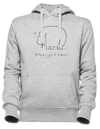 Sweat à capuche gris unisex Luxogo Happypotamus pour homme et femme