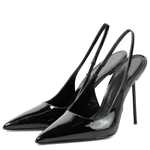 Black Slingback Pumps for Women Pointed Toe Sexy High Stiletto Heels Back Strap Fashion High Heels Bridal Elegant Wedding Shoes