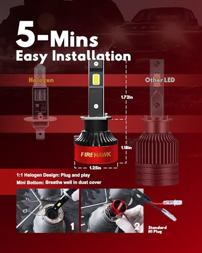 Image of Firehawk H1 Bulbs 70000LM Pure White 6000K Plug & Play IP68 Waterproof Fog Light, Pack of 2