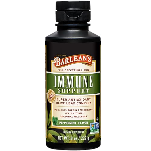 Barleans Peppermint Olive Leaf Complex Liquid Immune Support Supplement 95mg Oleuropein Antioxidants 8 oz