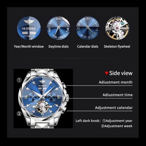 Image of OLEVS Men Automatic Watch Diamond Skeleton Mechanical Original Luxury Self Winding Wrist Watch for Men