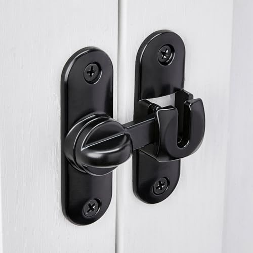 Image of INIRET 2 Packs Black Barn Door Latches,90 /180 Degree Gate Lock,Flip Gate Latches Hardware,Zinc Alloy Right Angle Door Lock Latch,Door Security Sliding Door Latch Lock for Cabinets,Bathroom